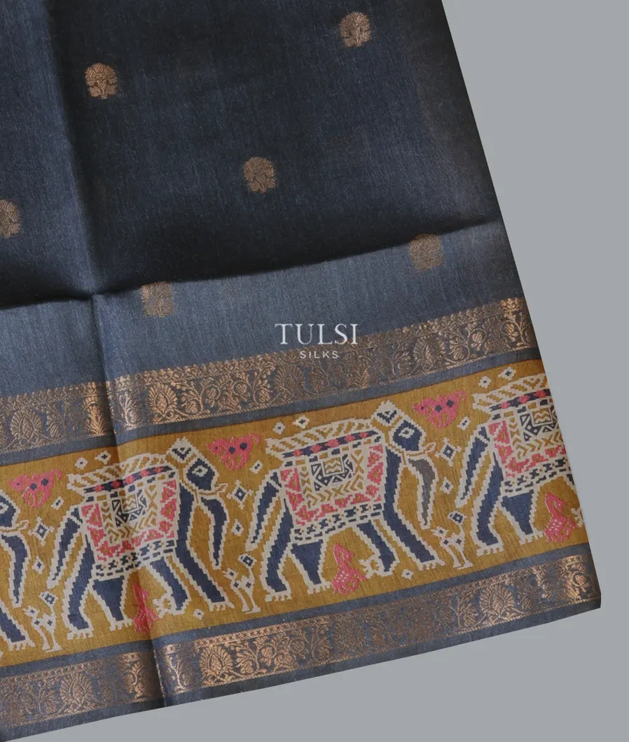 Bluish Grey Tussar Printed Saree T672798-image