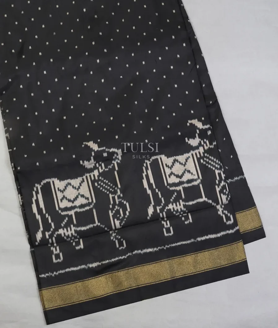 Black Ikat Silk Saree T561137-1-image