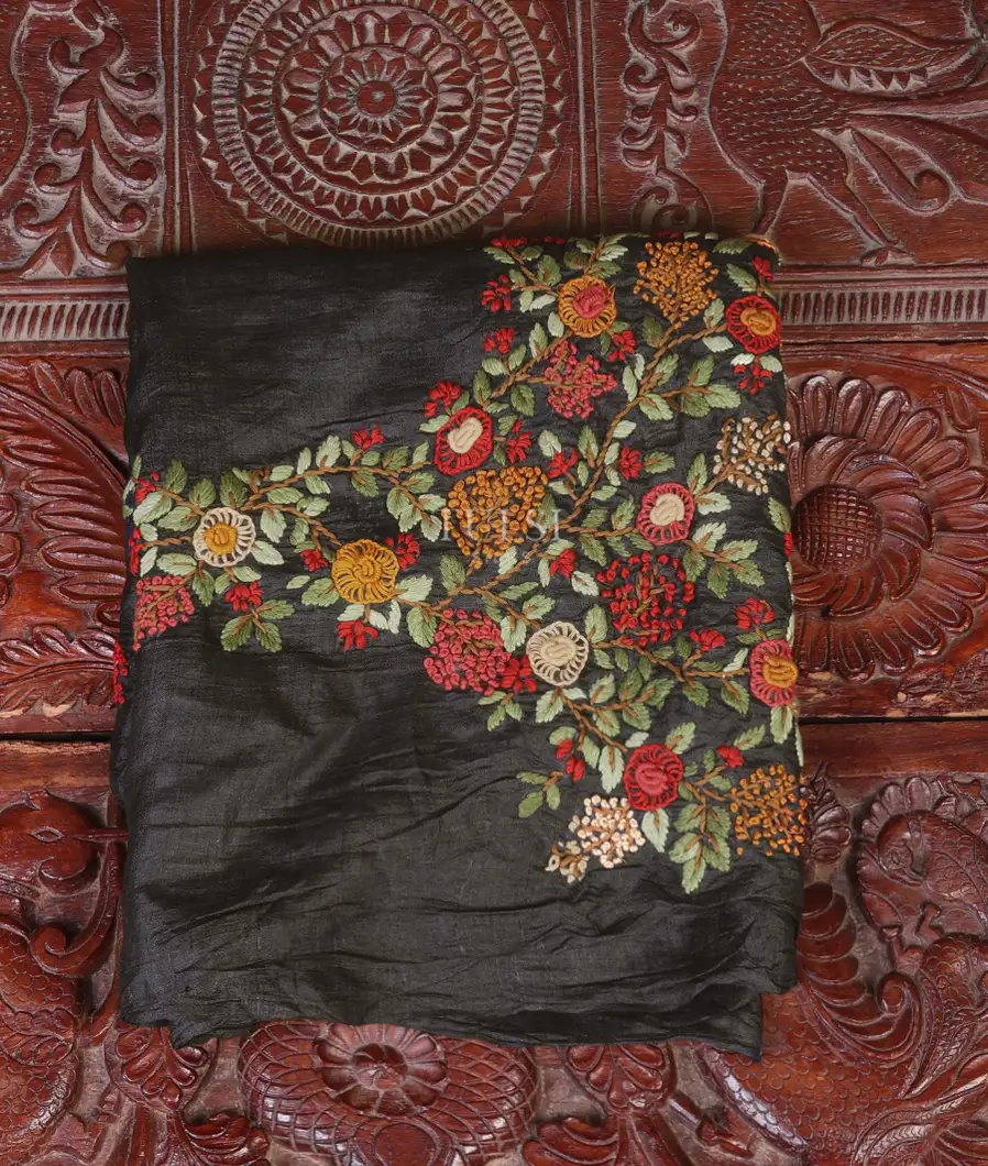 Dark Grey Tussar Embroidery Blouse T658183-image