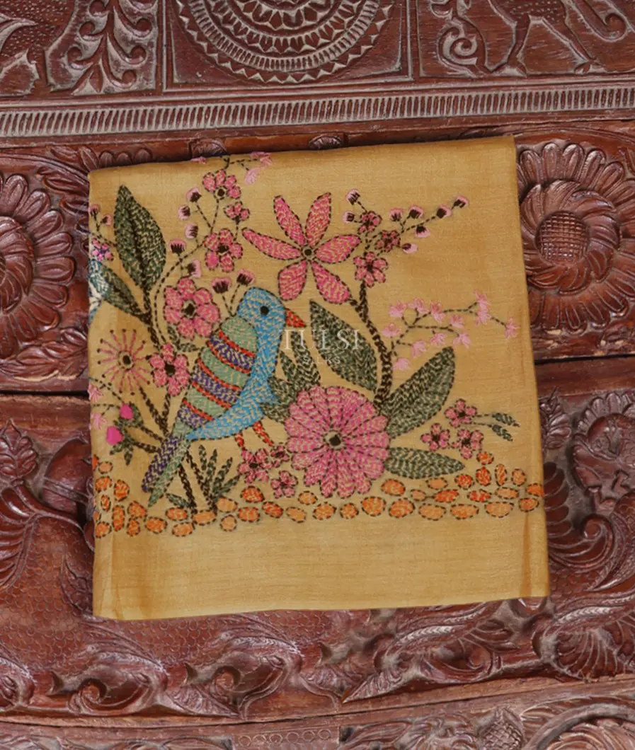 Yellow Tussar Embroidery Blouse T608694-image