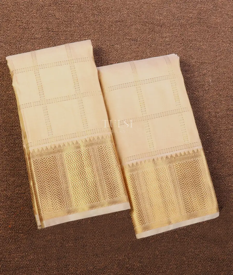 Beige Handwoven Kanjivaram Silk Dhoti and Vastharam T653412-image