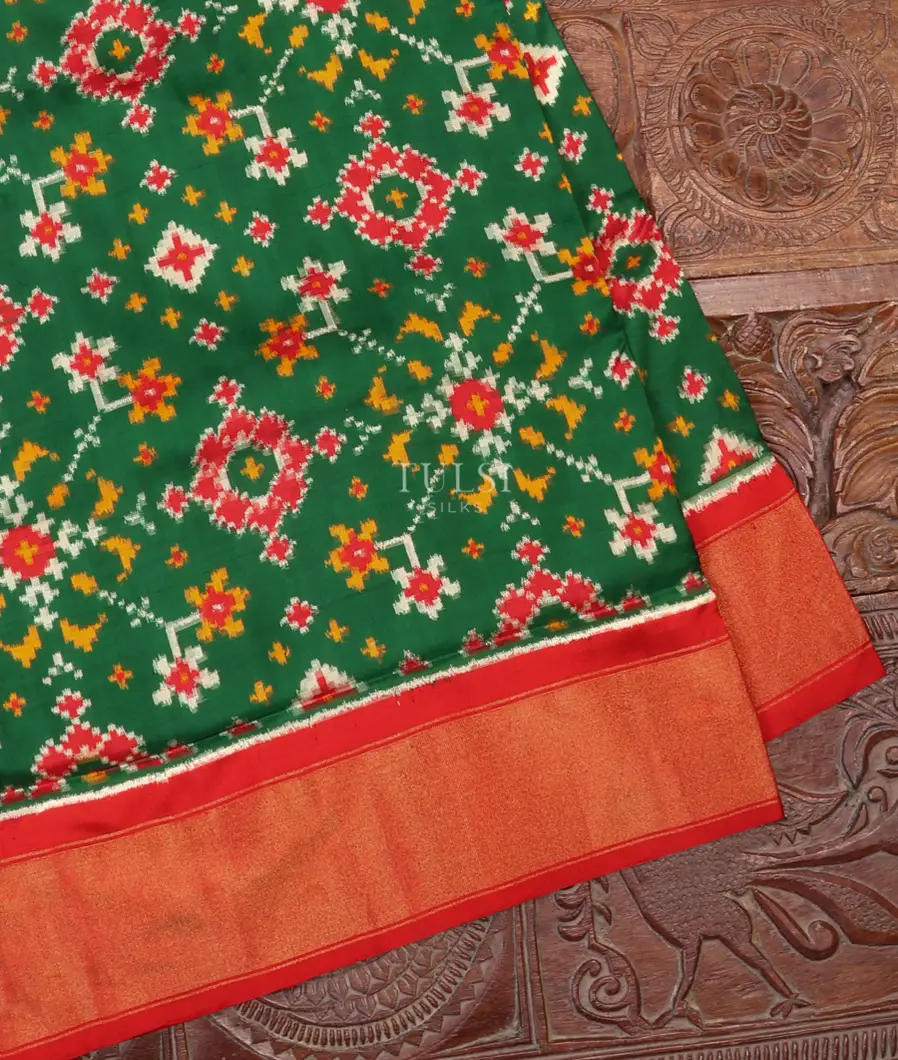 Green Double Ikat Silk Saree T639325-1-image