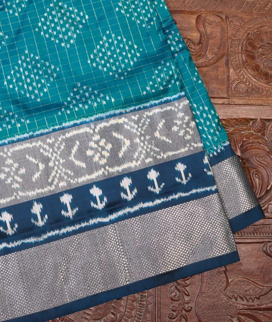 Peacock Blue Ikat Silk Saree T663742-image
