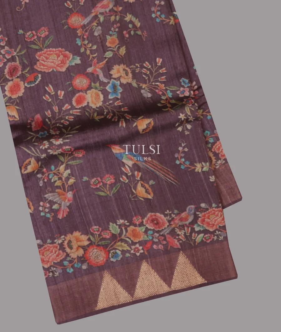 Purple Tussar Printed Saree T640932-1-image
