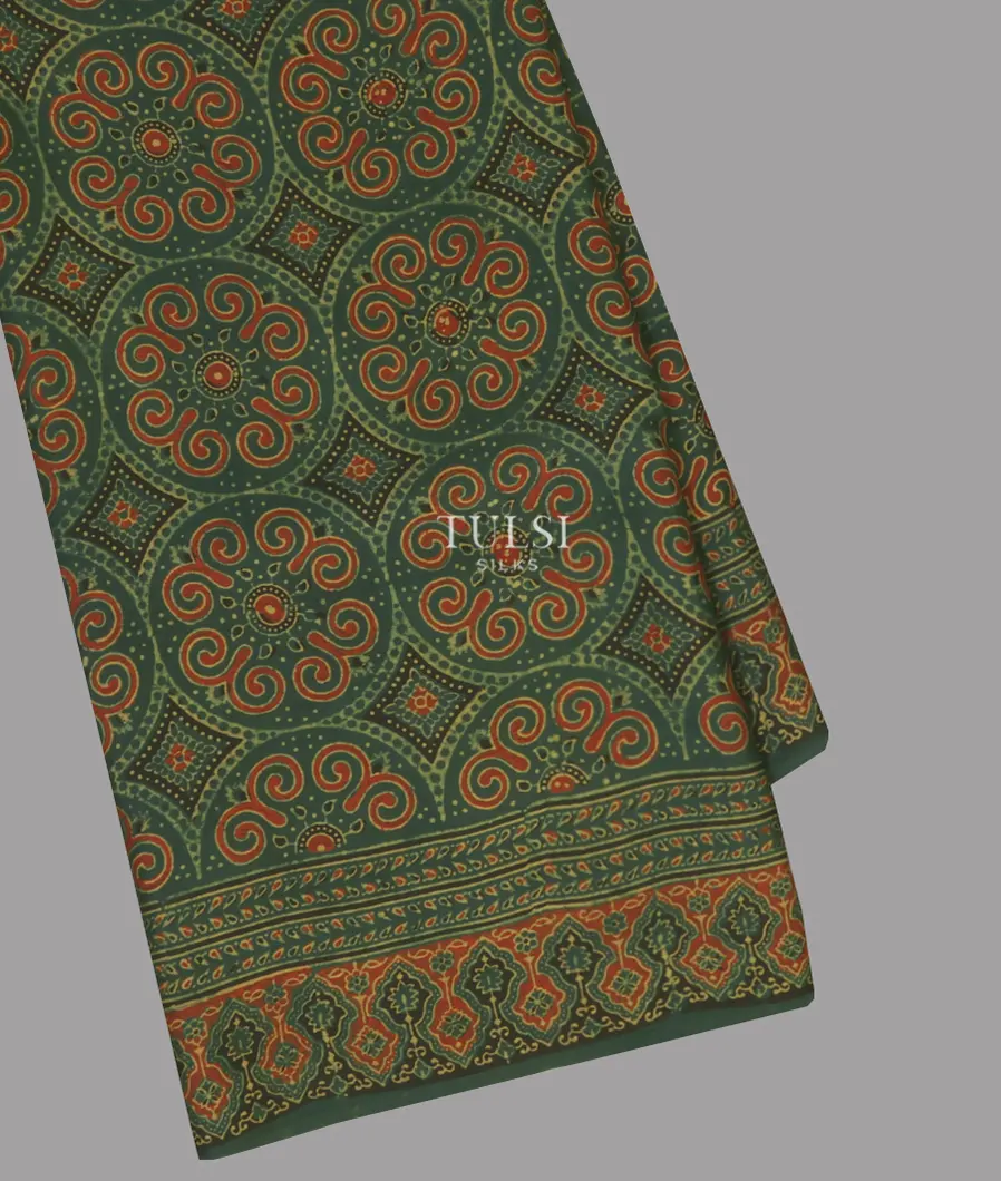 Green Ajrakh Printed Modal Silk Saree T658643-image