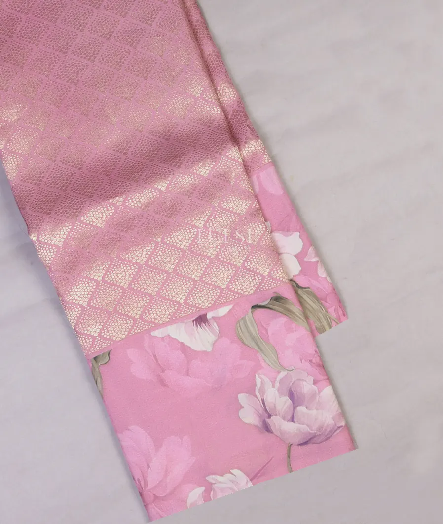 Pinkish Lavender Printed Kanjivaram Silk Saree T666770-image