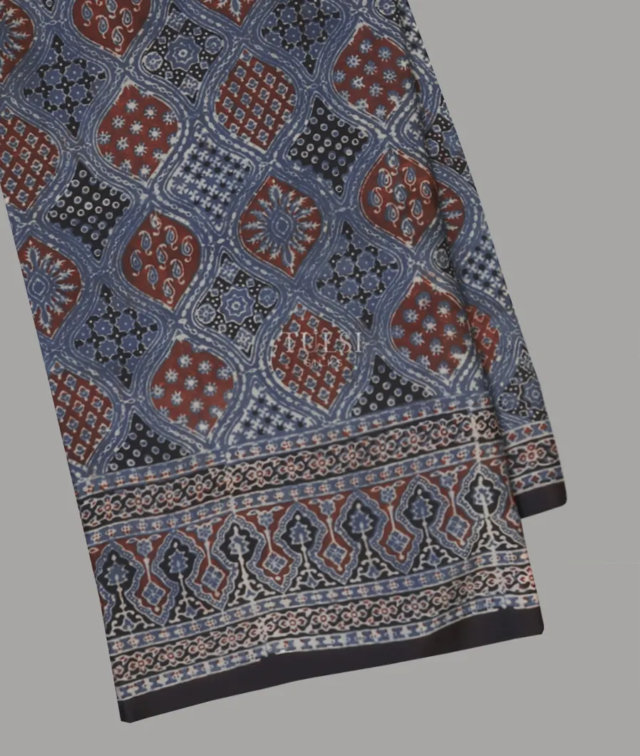 Blue Ajrakh Printed Modal Silk Saree T658648-image