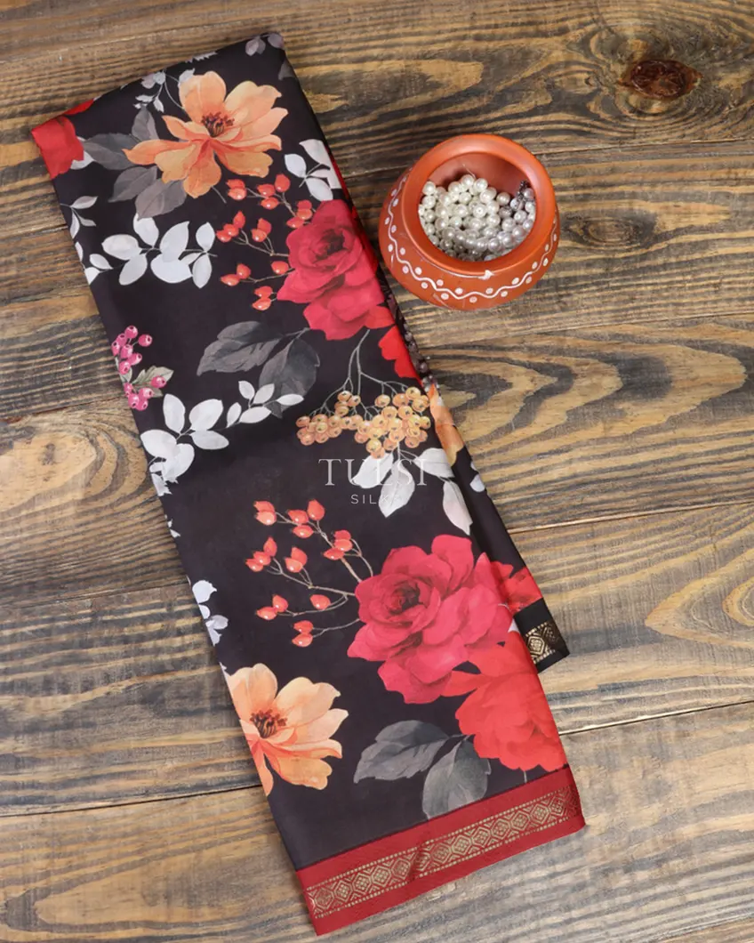 Black Printed Soft Silk Saree T674457-image