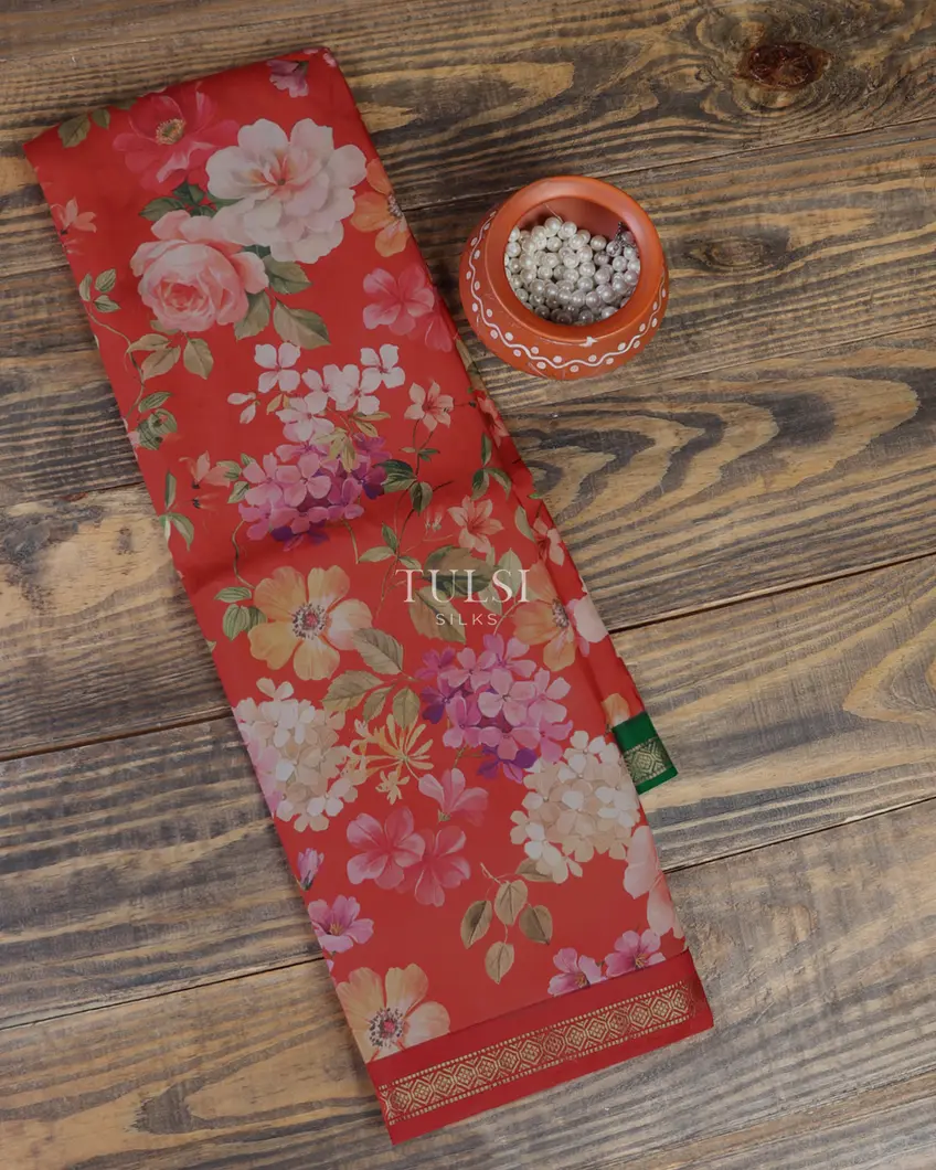 Red Printed Soft Silk Saree T674464-image