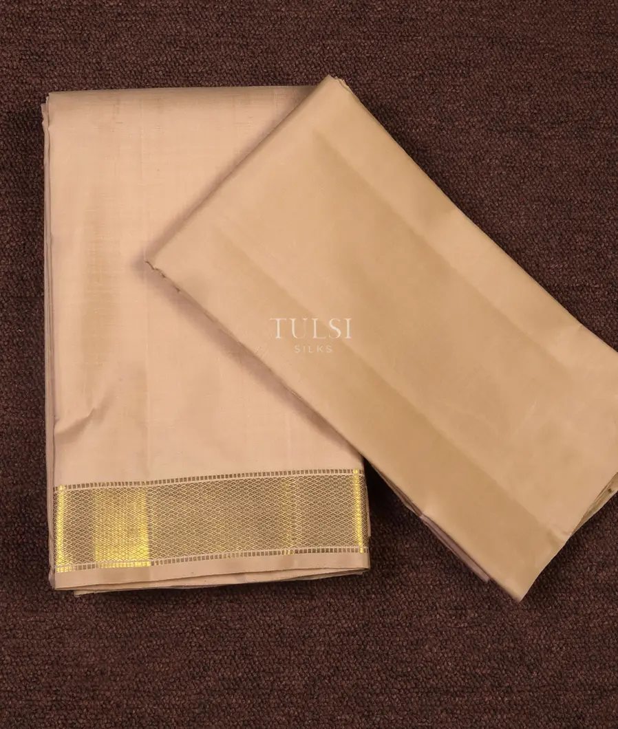 Beige Handwoven Kanjivaram Silk Dhoti, Vastharam and Shirt Materials T672857-1-image