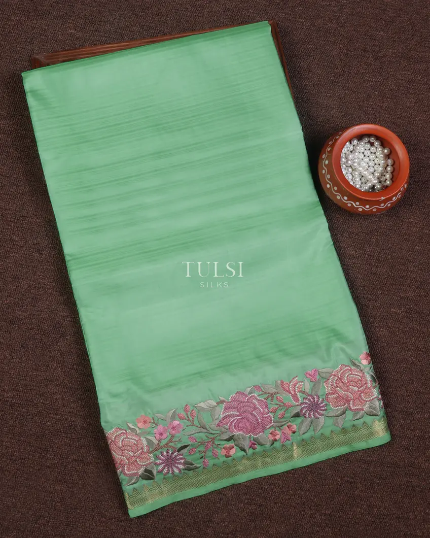 Green Soft Silk Embroidery Saree T673787-image