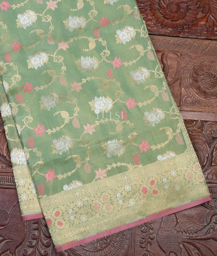 Green Banaras Tissue Silk Saree T673799-image