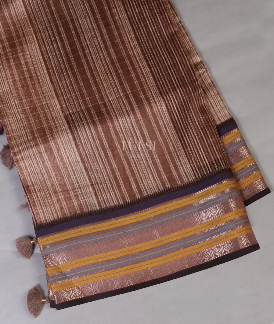 Brown Printed Cotton Saree T631761-image