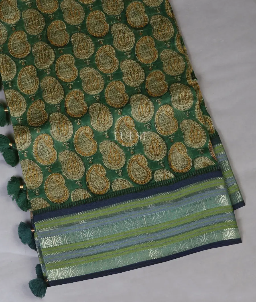 Green Printed Cotton Saree T661719-image