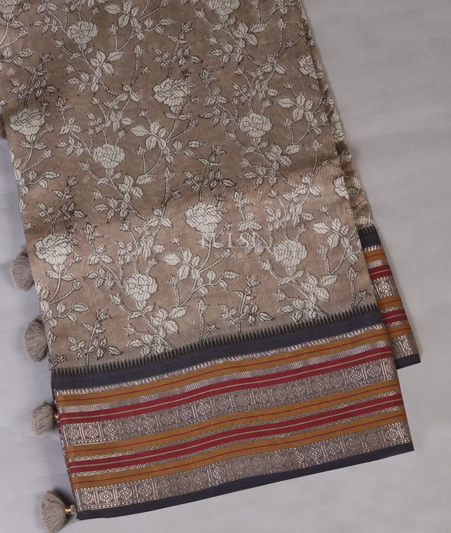 Grey Printed Cotton Saree T661738-image