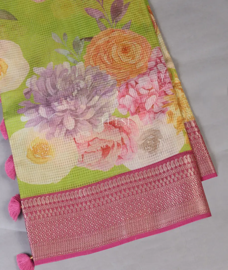 Green Mercerised Cotton Saree T640128-1-image