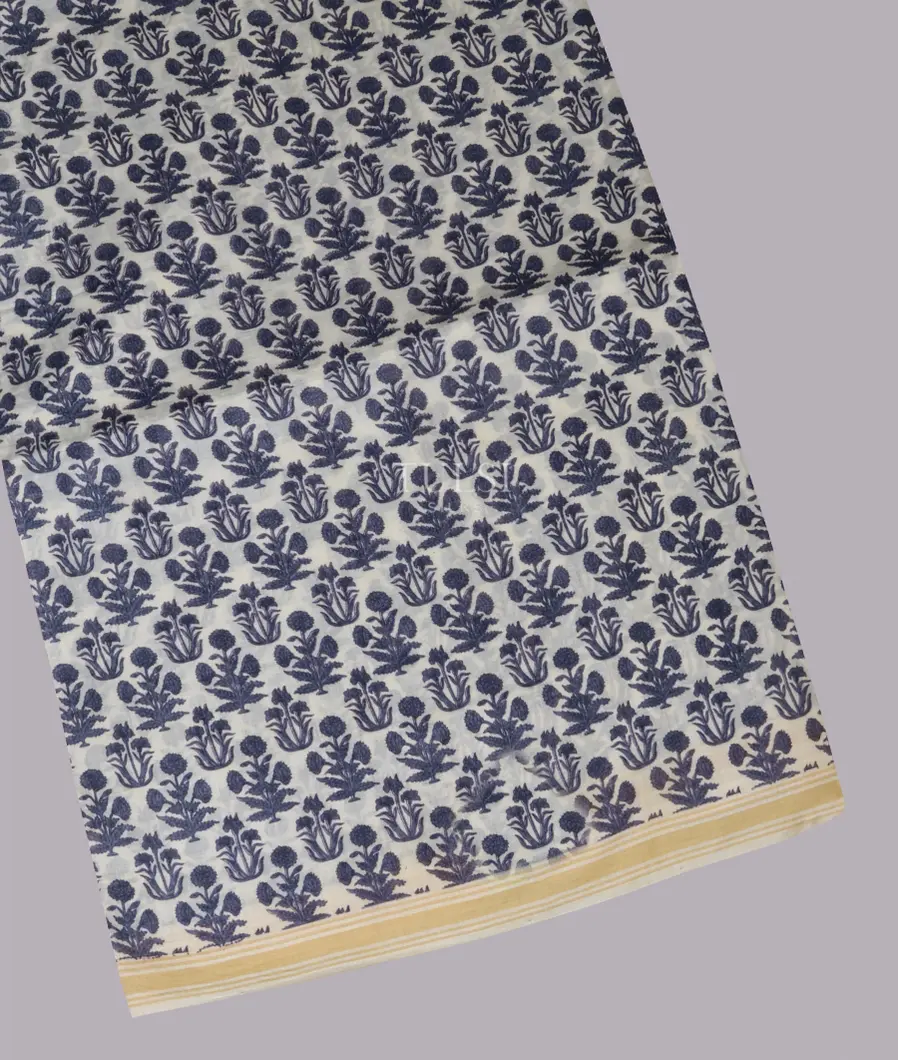 Off-White Maheshwari Printed Cotton Saree T608377-image