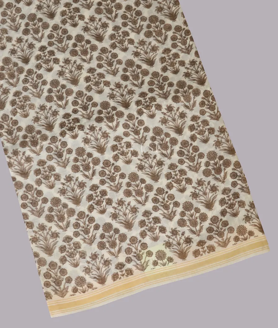 Off-White Maheshwari Printed Cotton Saree T608366-image