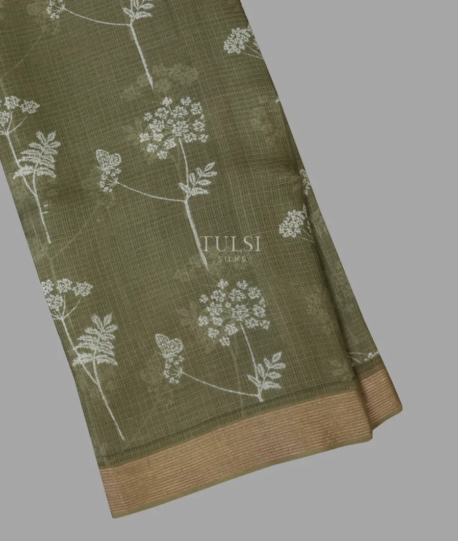 Khaki Green Kota Cotton Saree T672054-image