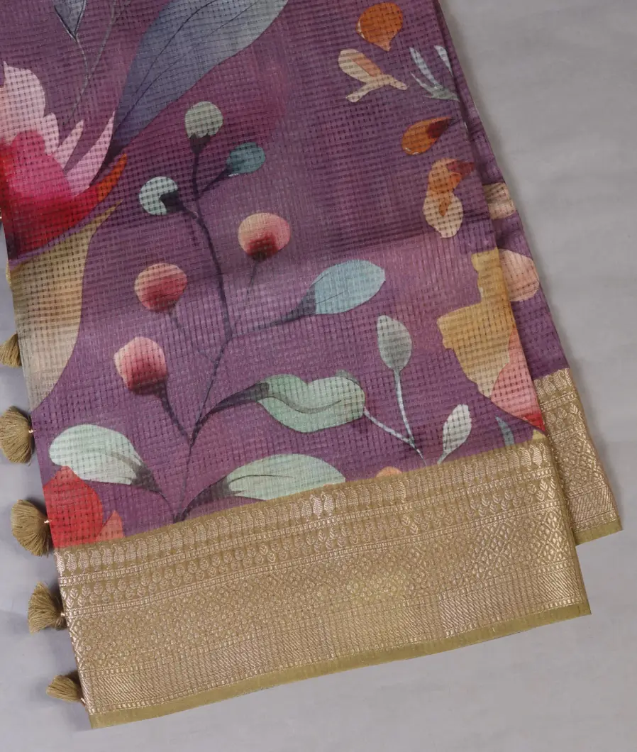 Lavender Mercerised Cotton Saree T640115-image