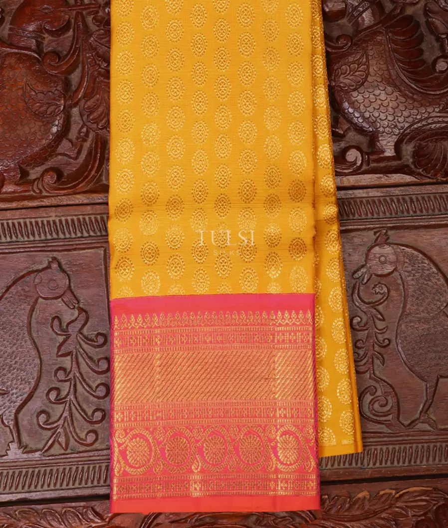 Yellow Kanjivaram Silk Kids Pavadai -1-image