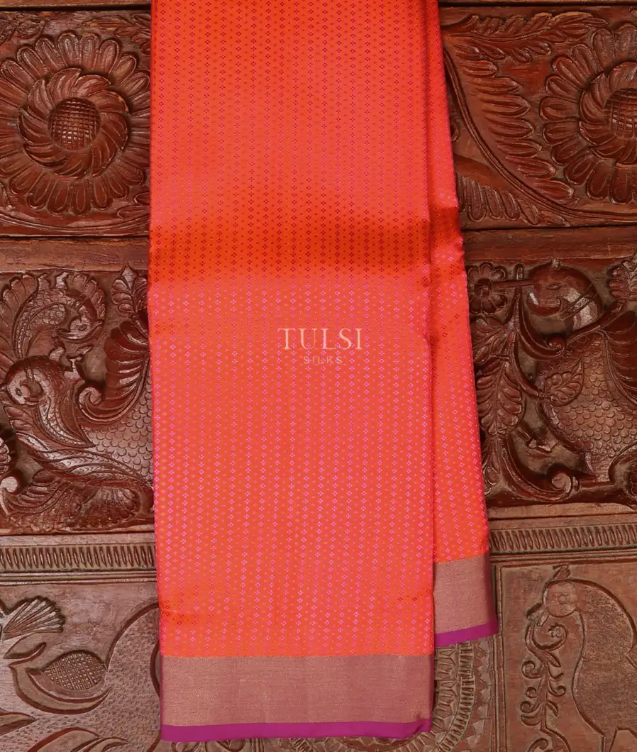 Orangish Pink Soft Silk Saree T661328-image