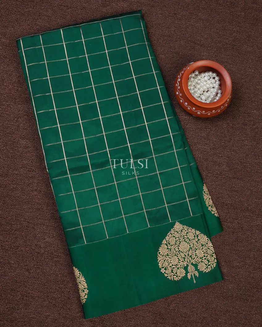 Peacock Green Banaras Silk Saree T677591-image