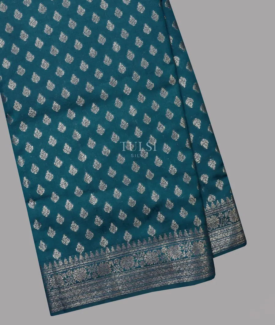 Peacock Blue Banaras Silk Saree T674830-image