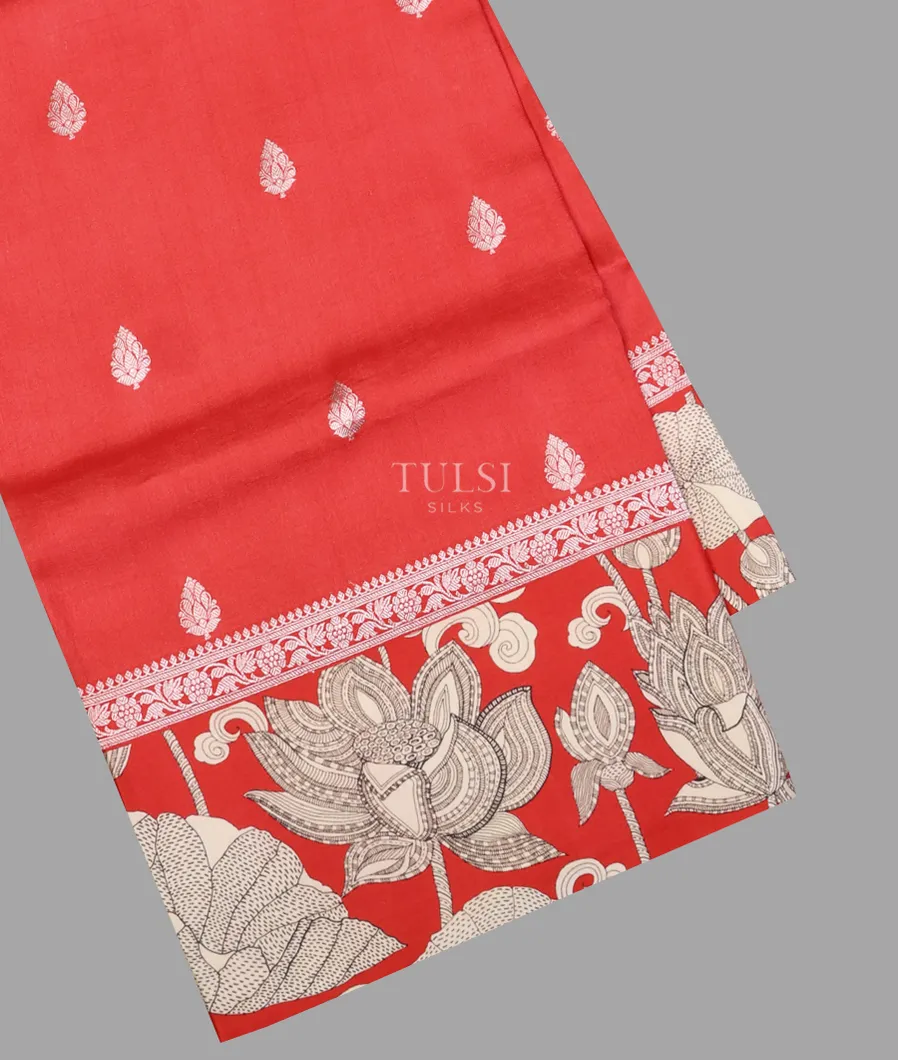 Coral Red Banaras Kathan Silk Saree T670547-image