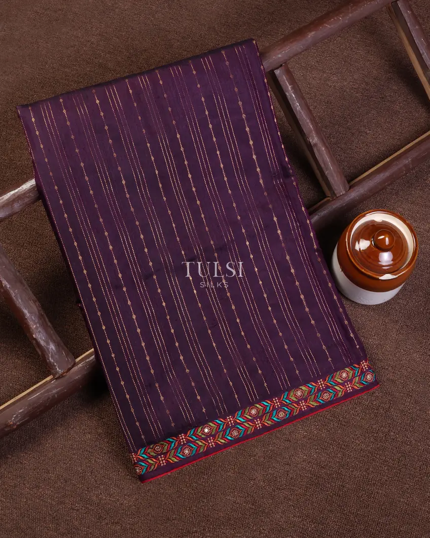 Purple Tussar Embroidery Saree T665889-image