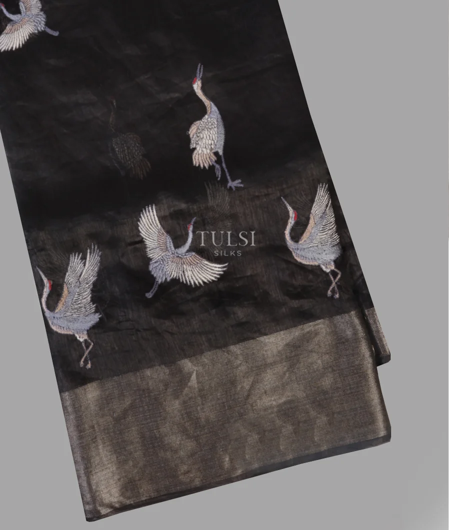Black Linen Embroidery Saree T655208-image