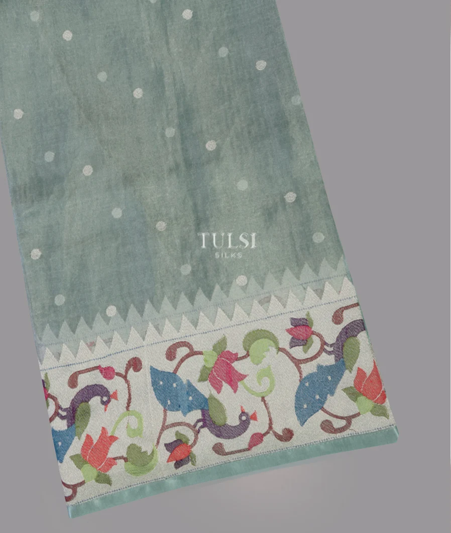 Light Bluish Green Kora Tissue Organza Embroidery Saree T672597-image