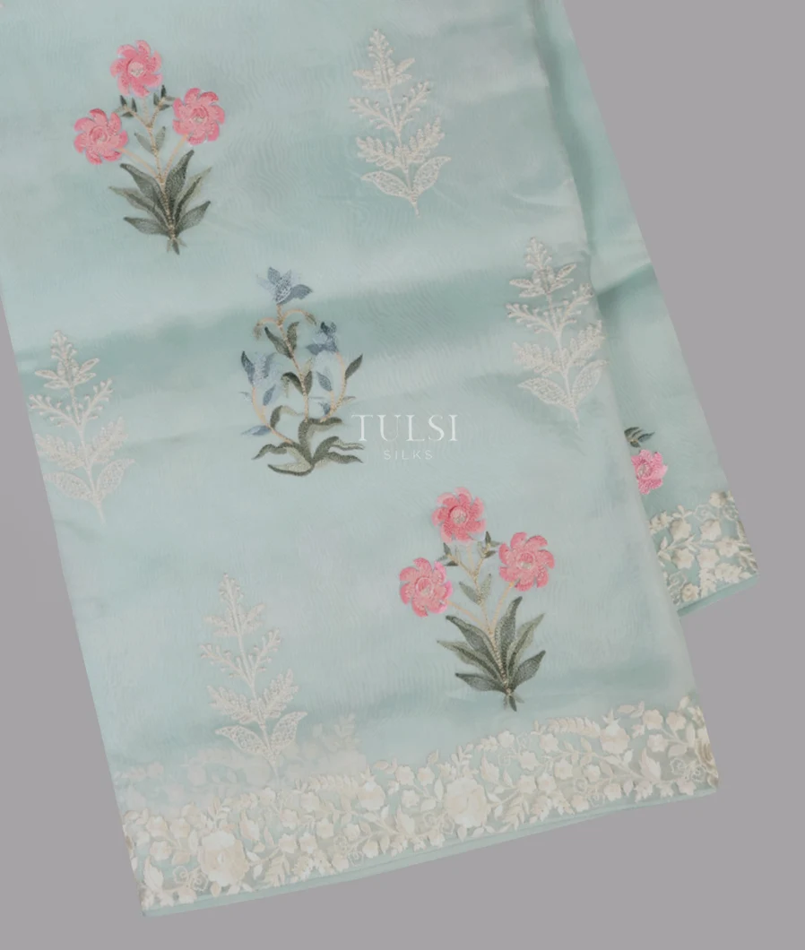 Light Blue Kora Organza Embroidery Saree T623436-image
