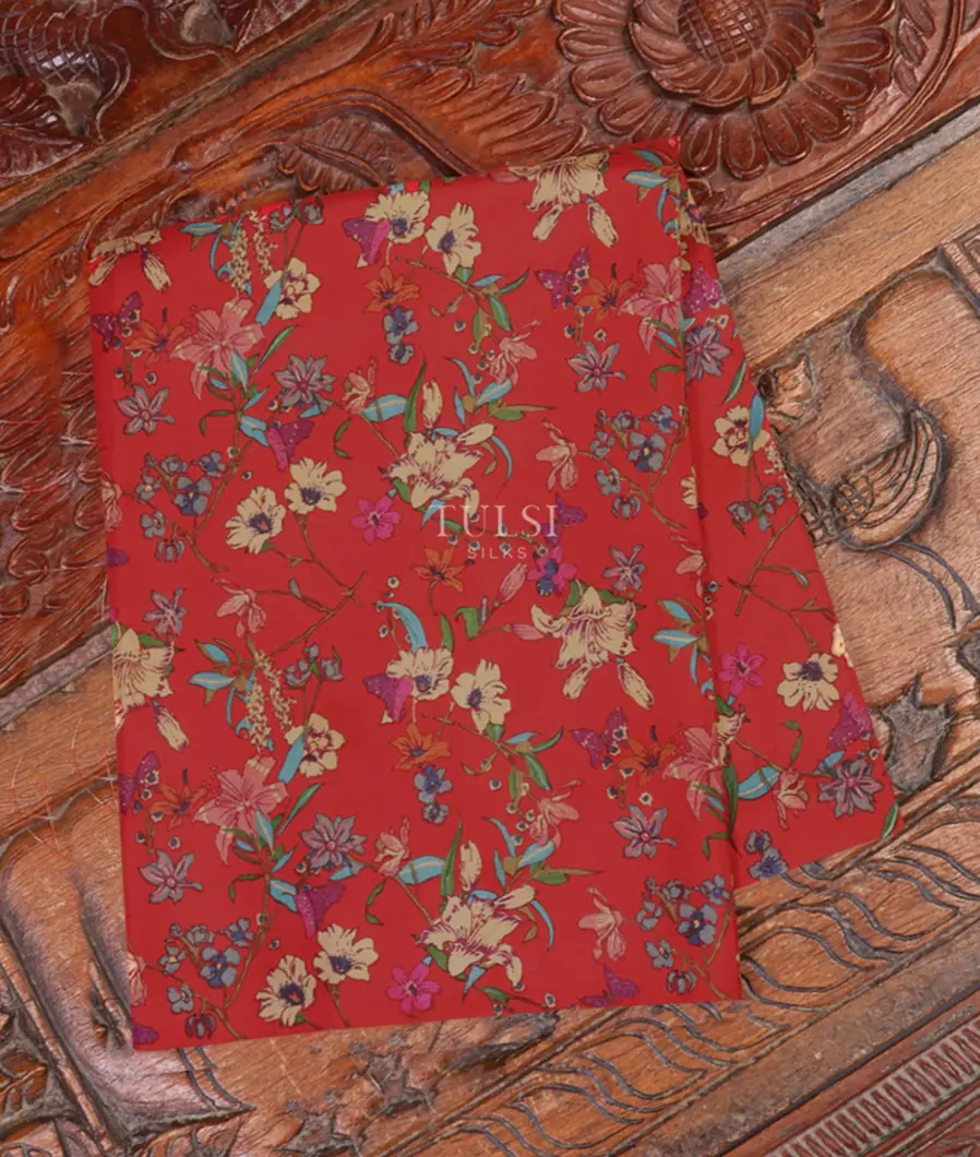 Red Hand Printed Kanjivaram Silk Blouse T642980-image