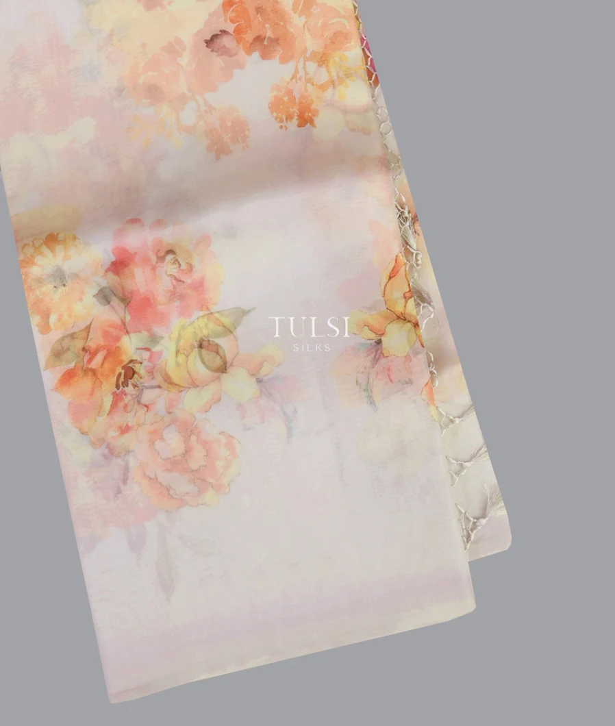 Pale Grey Kora Organza Printed Saree T654678-image