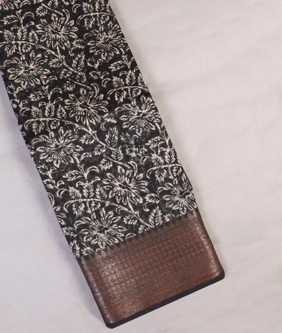 Black Soft Printed Cotton Saree T678209-image