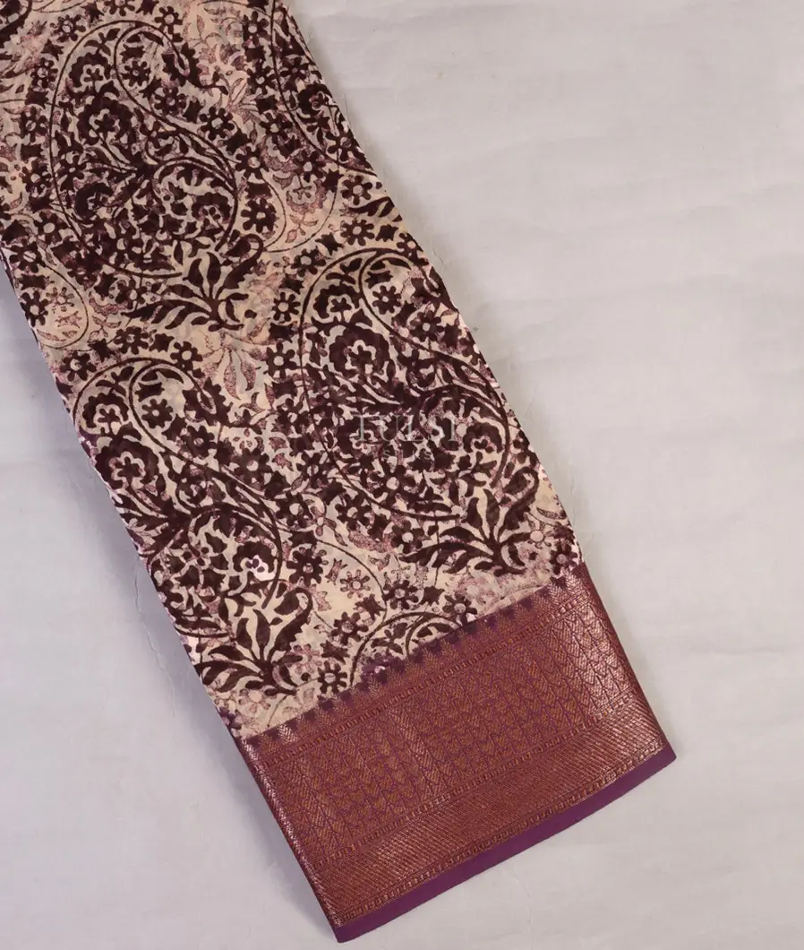 Light Beige and Burgundy Soft Printed Cotton Saree T678208-image