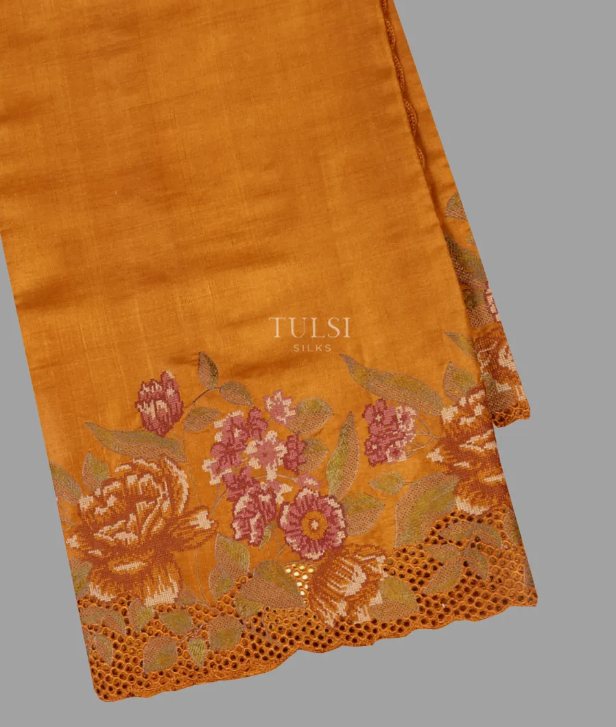 Yellow Tussar Cutwork Saree T652903-image
