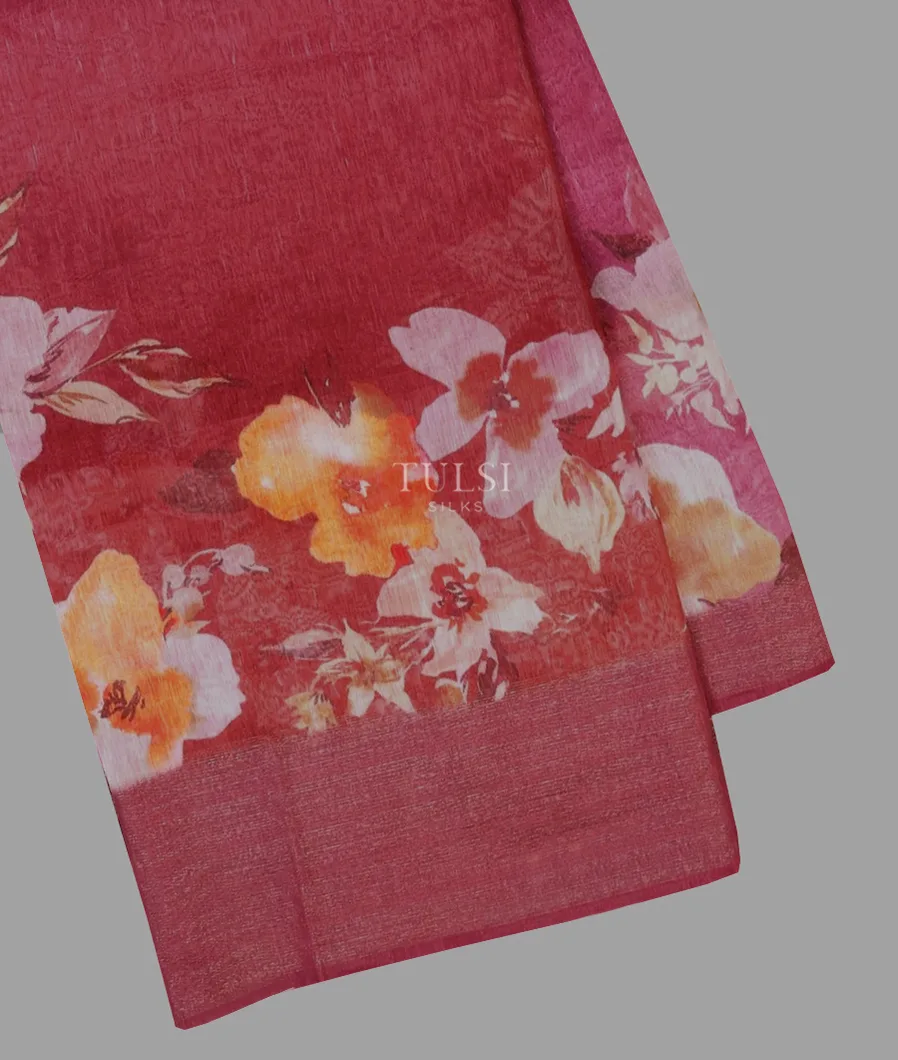 Pink And Red Linen Printed Saree T641657-image