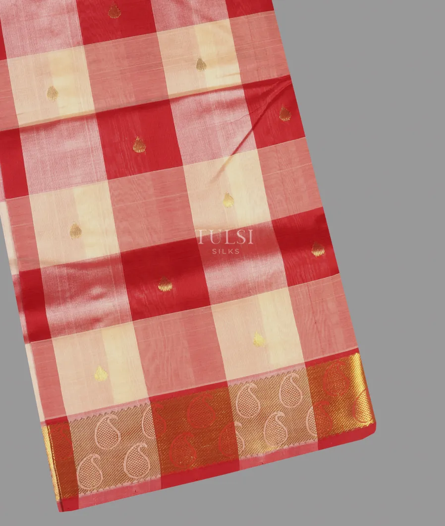 Off-White and Red Silk Cotton Saree T668736-image