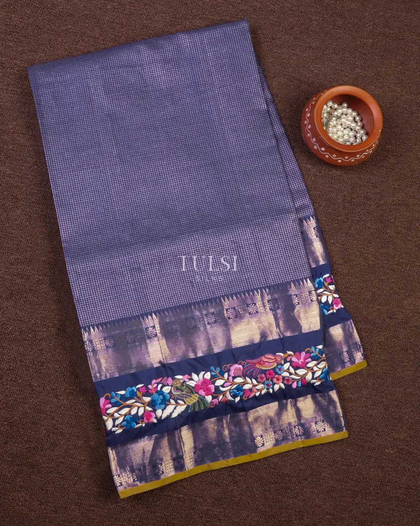 Blue Kanjivaram Embroidery Silk Saree T647967-image