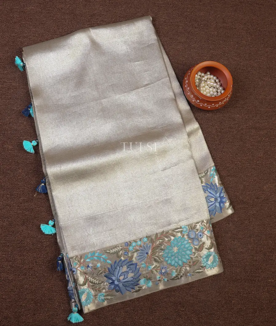 Light Grey Kanjivaram Silk Embroidery Saree T641751-image