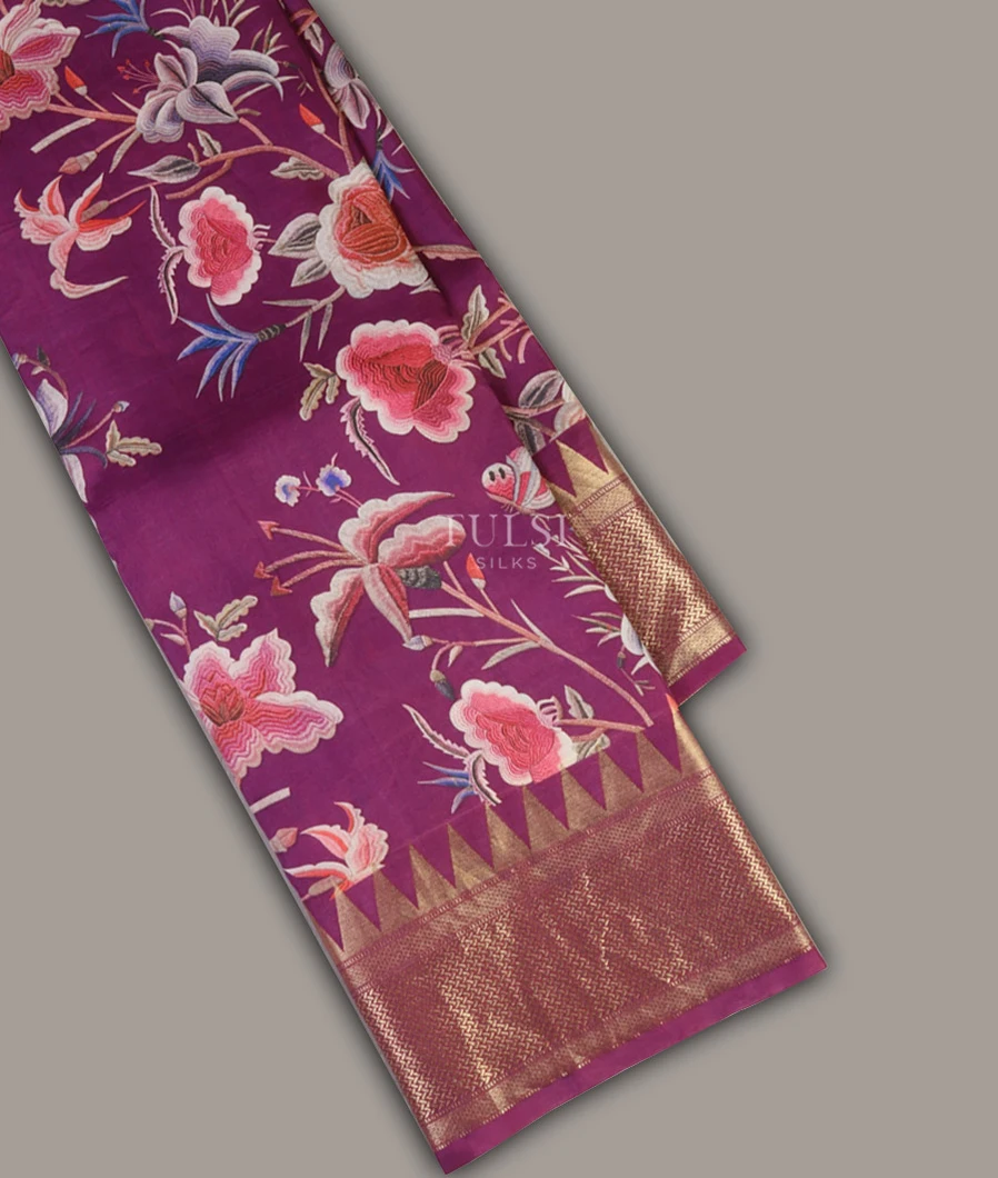 Purple Printed Soft Silk Saree T645721-image