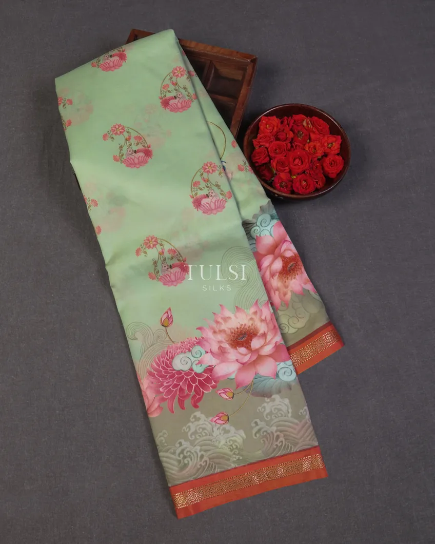 Green Printed Soft Silk Saree T679237-image