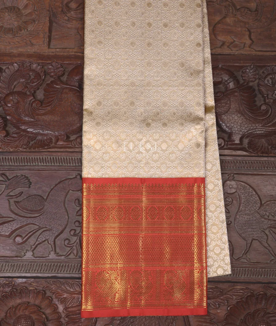 Beige Tissue Kanjivaram Silk Pavadai T661165-image
