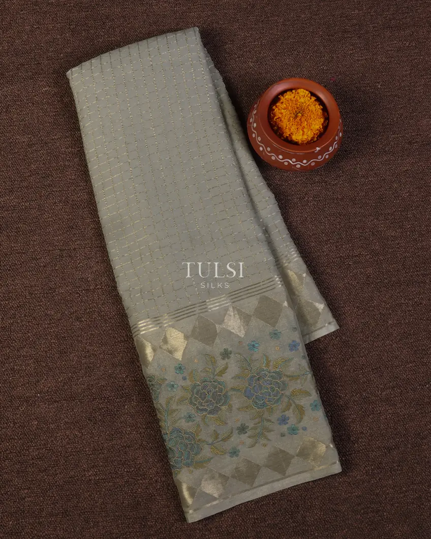 Grey Mysore Georgette Silk Saree T679262-image