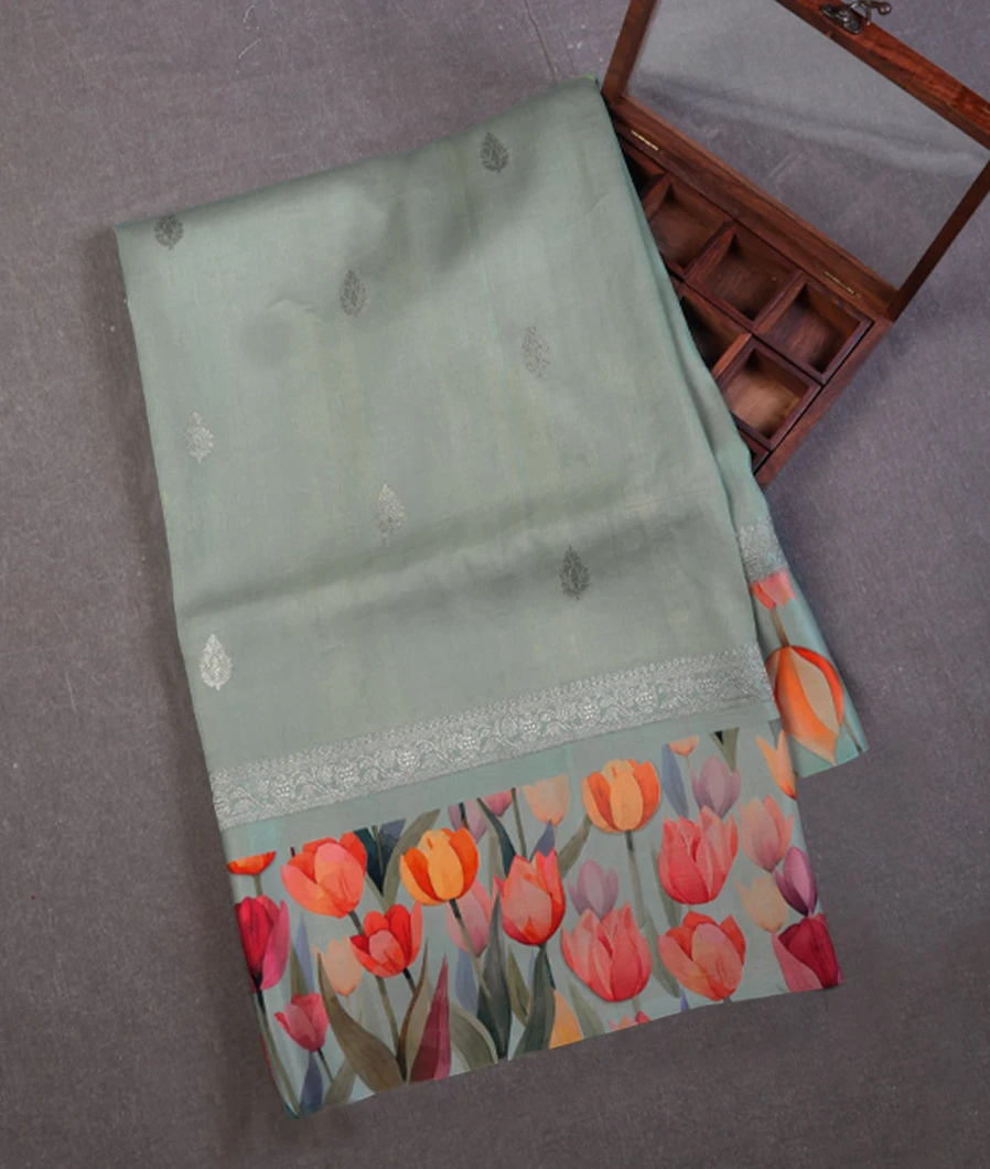 Greenish Blue Banaras Kathan Silk Saree T638733-image