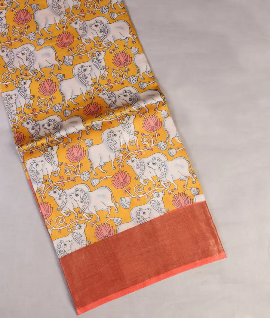 Yellow Tussar Printed Saree T666290-image