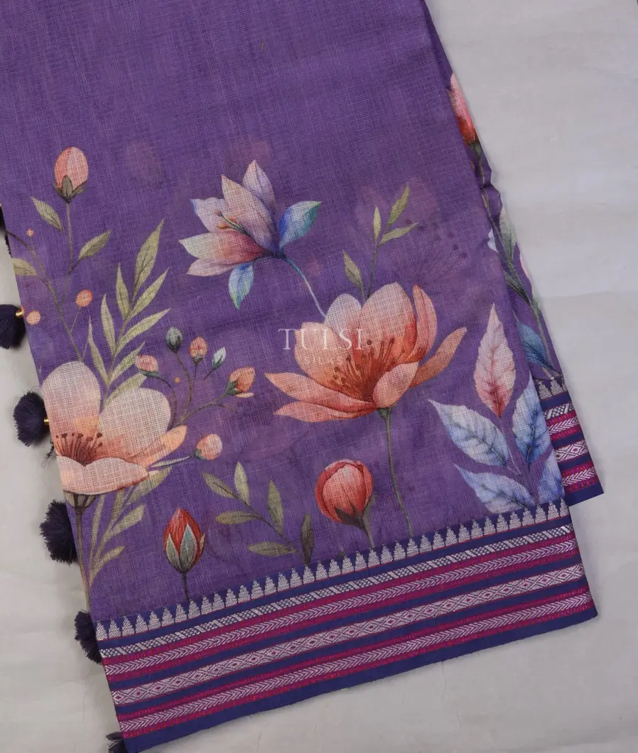 Purple Mercerised Cotton Saree T679582-image