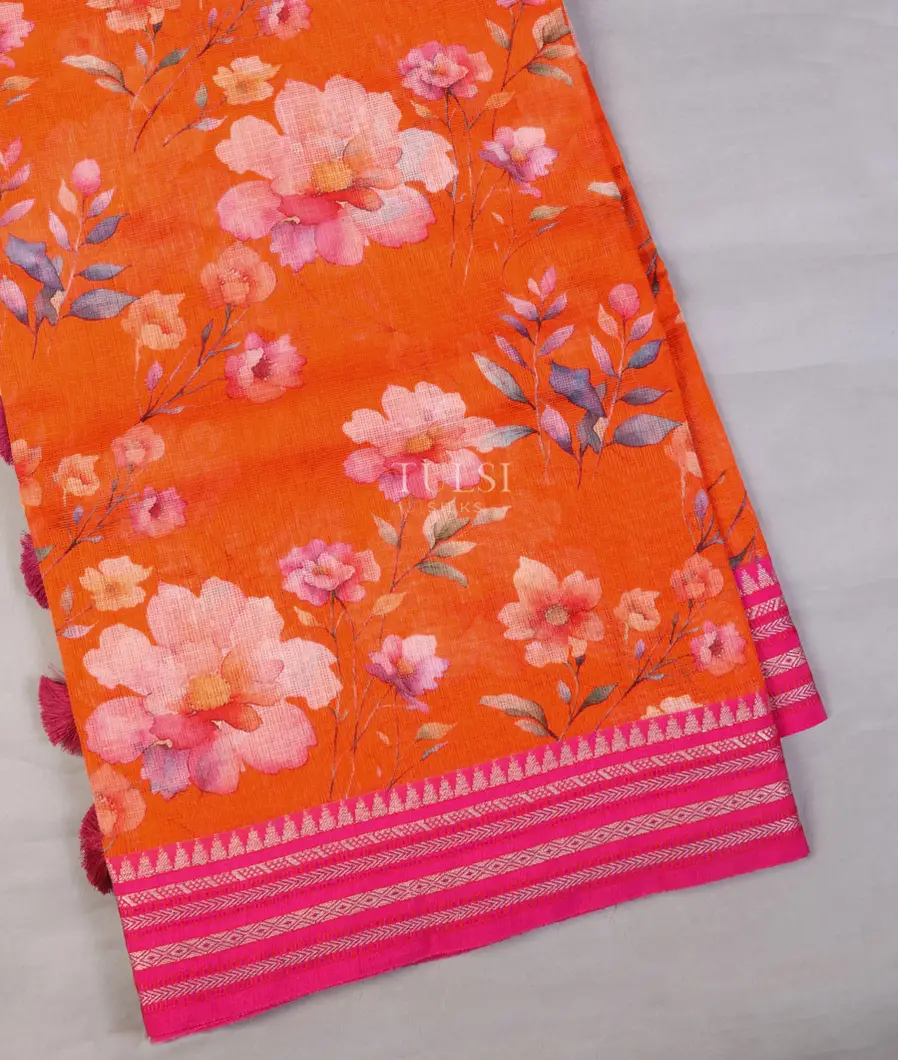 Orange Mercerised Cotton Saree T679598-image